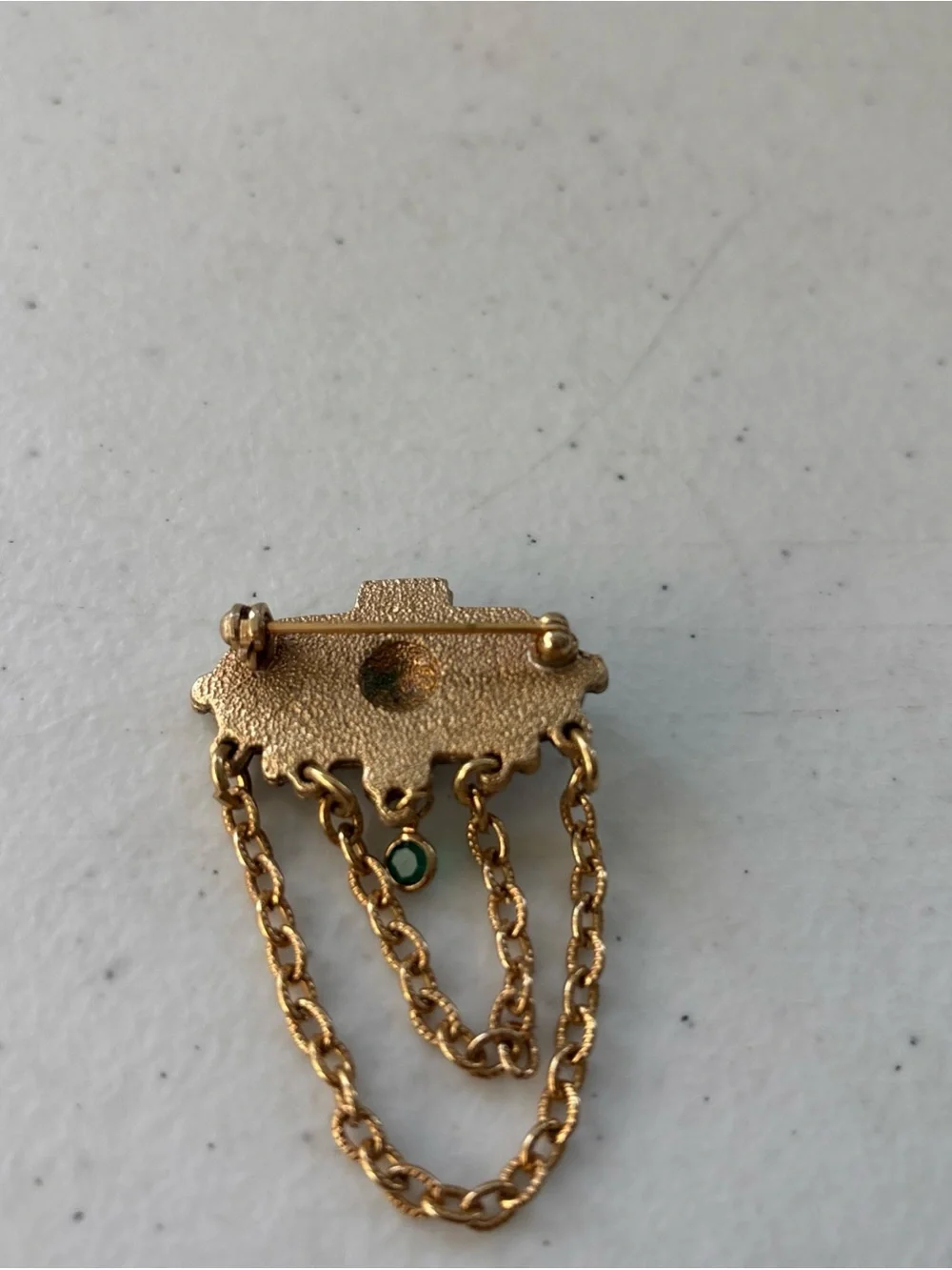 Gold-Tone Floral Chain Brooch with Green Accent